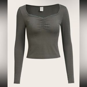 ROMWE Solid Ruched Tee Dark Grey Small